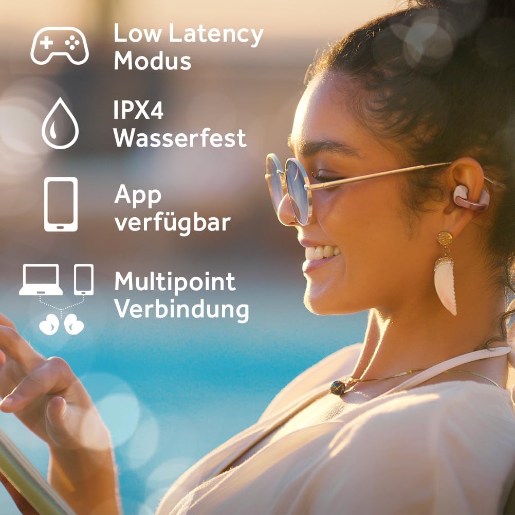 JVC Nearphones HA-NP1T-AN im Earcuff-Design – kabellose Ohrhörer in Perlmutt-Optik, bequemer Passfor