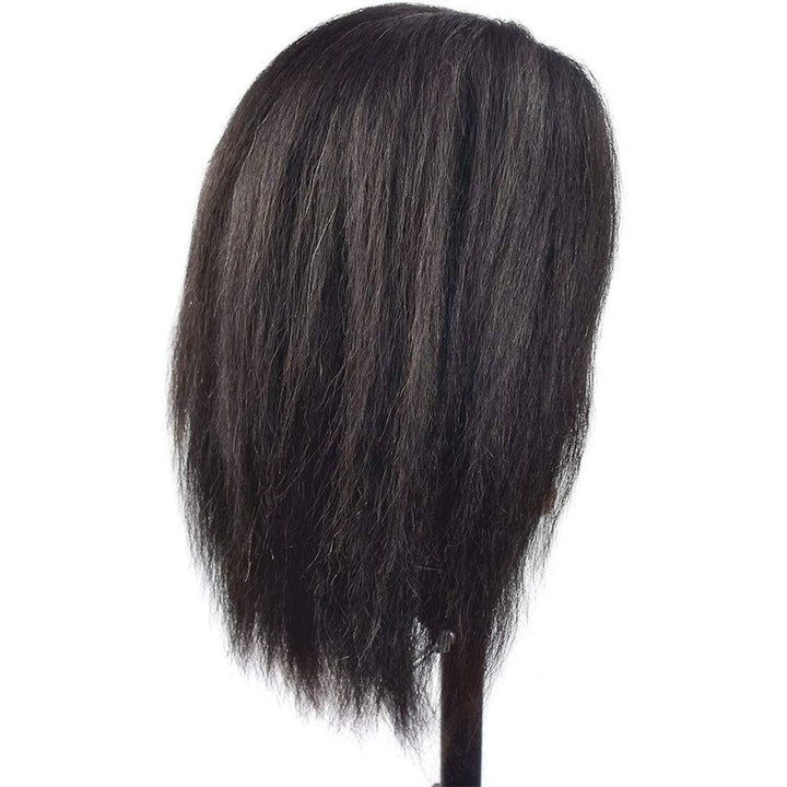 Afro-Mannequin-Kopf aus 100% Echthaar, Friseur-Trainingskopf für Kosmetologie, Puppenkopf (Tischklem