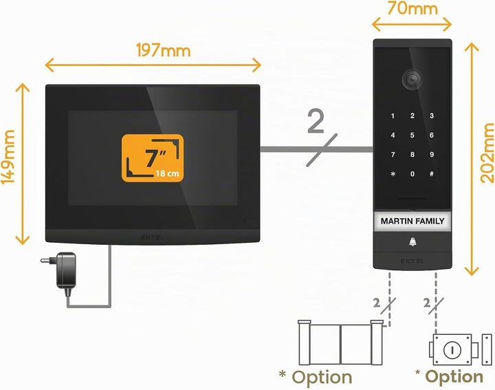 EXTEL Open 3K Türklingel mit Kamera, 7 Zoll, WLAN, Code, QR-Code