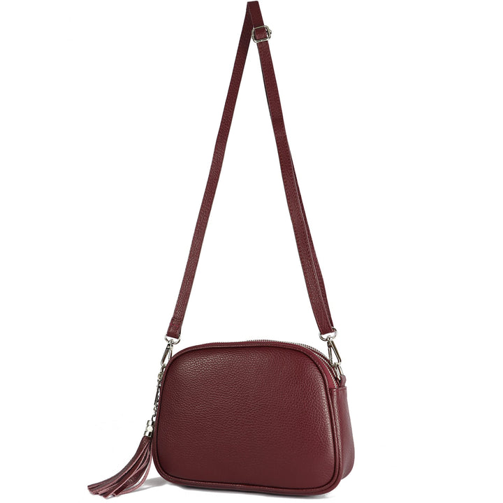 modamoda de - T238 - ital. Damen Umhängetasche Leder Medium, Farbe:Bordeauxviolett, Bordeauxviolett