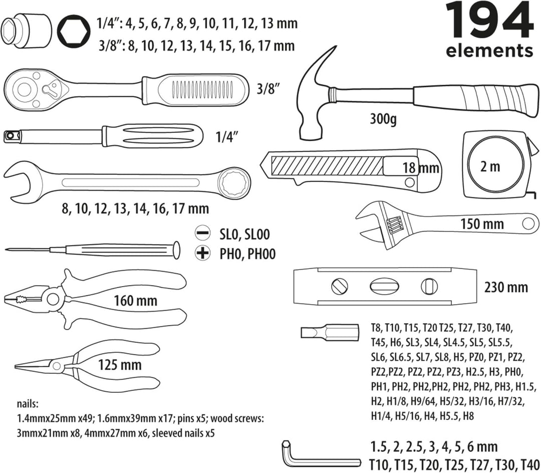 38D545 Steckschlüssel-Set Werkzeug-Schraubendreher-Einsätze 194 Stück Werkzeugkoffer