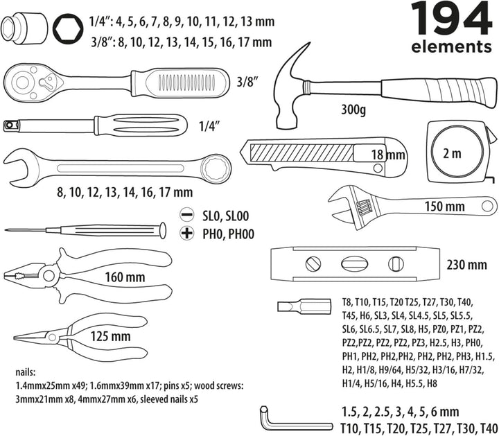 38D545 Steckschlüssel-Set Werkzeug-Schraubendreher-Einsätze 194 Stück Werkzeugkoffer