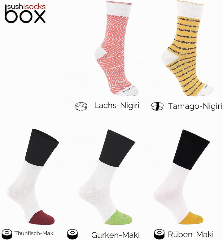 Rainbow Socks - Damen Herren - Sushi Socken Tamago Lachs 3x Maki - 5 Paar S Mehrfarbig, S Mehrfarbig