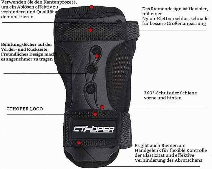 CTHOPER Handgelenkschoner Inliner, Skating Snowboard Handschutz Protektoren Erwachsene für Handschuh