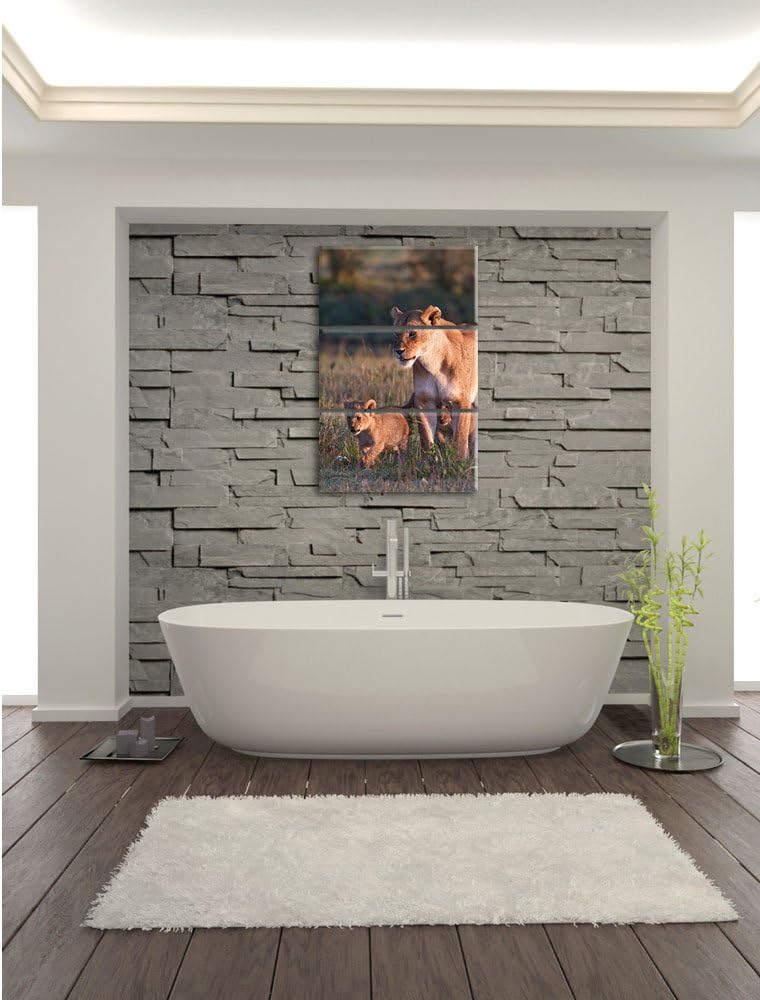Pixxprint Löwenmutter mit Jungtieren 3-Teiler Leinwandbild 120x80 Bild auf Leinwand