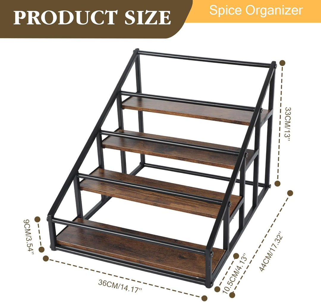 Weinständer mit Tablett, 4-Tier Regal für Spirituosenflaschen mit Zäune,Schnapsflasche Display Regal