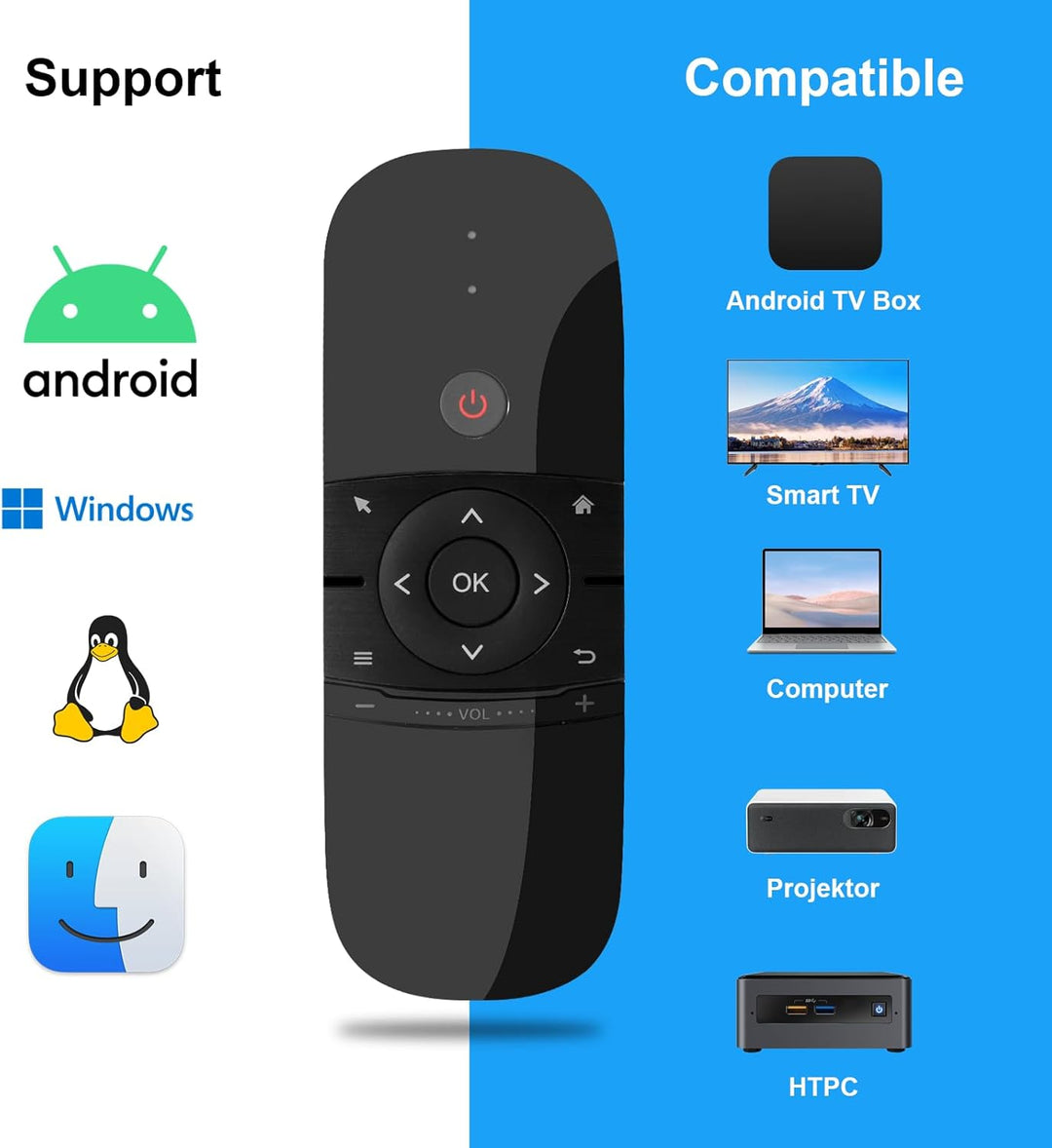 Air Mouse Fernbedienung mit IR-Lernfunktion, 2.4G Air Mouse Remote Control mit Tastatur und Maus Fun