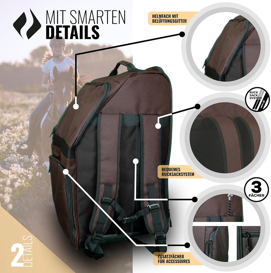 Driver13 Reitstiefelrucksack Reitstiefeltasche Stiefeletten Taschen Deluxe mit Helmfach für Reitstie