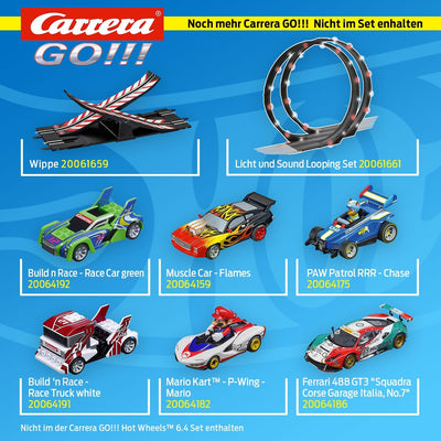 Carrera 20062553 GO!!! Rennstrecken-Set I Hot Wheels I 6,4 m elektrische Rennbahn mit Streckenteilen