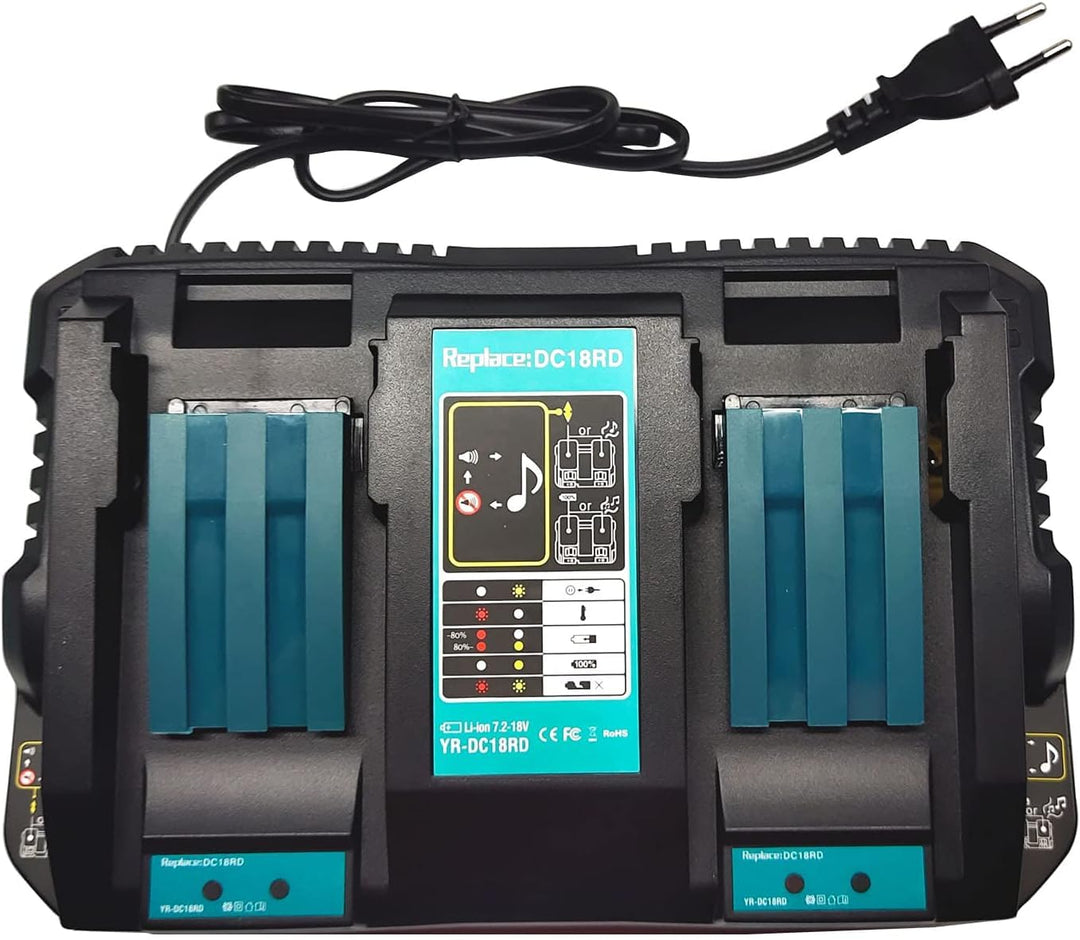 Ladegerät DC18RD 14.4V-18V Dual Port Schnellladegerät für Akku BL1850B BL1850 BL1860B BL1860 BL1840B
