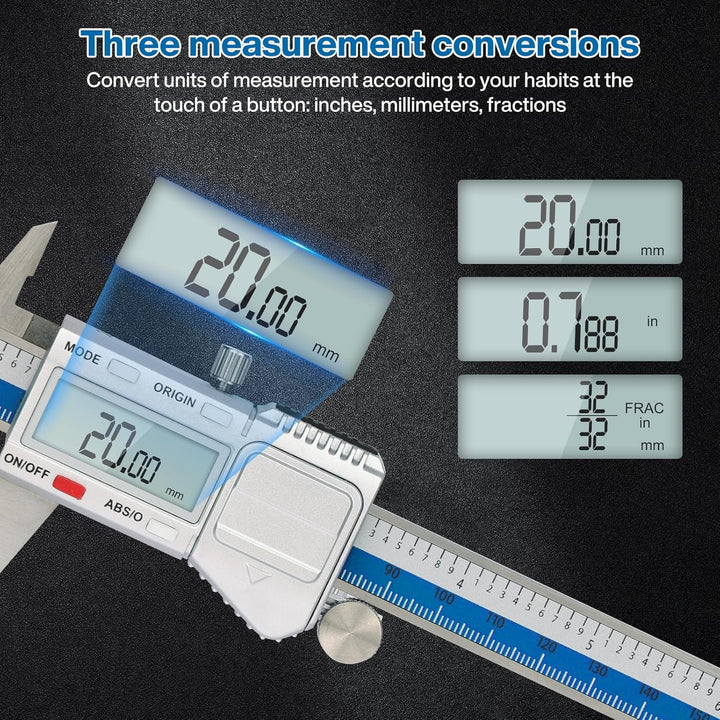 Digitaler Messschieber, IP54 wasserdicht, professionell, Mikrometer aus Stahl, 150 mm/6 Zoll, Metall