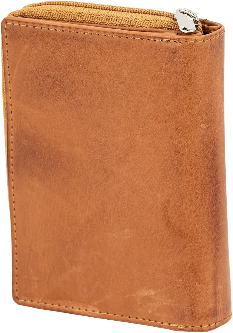 LINDENMANN Geldbeutel Damen/Damen Portemonnaie, Vollrindleder genarbt, cognac