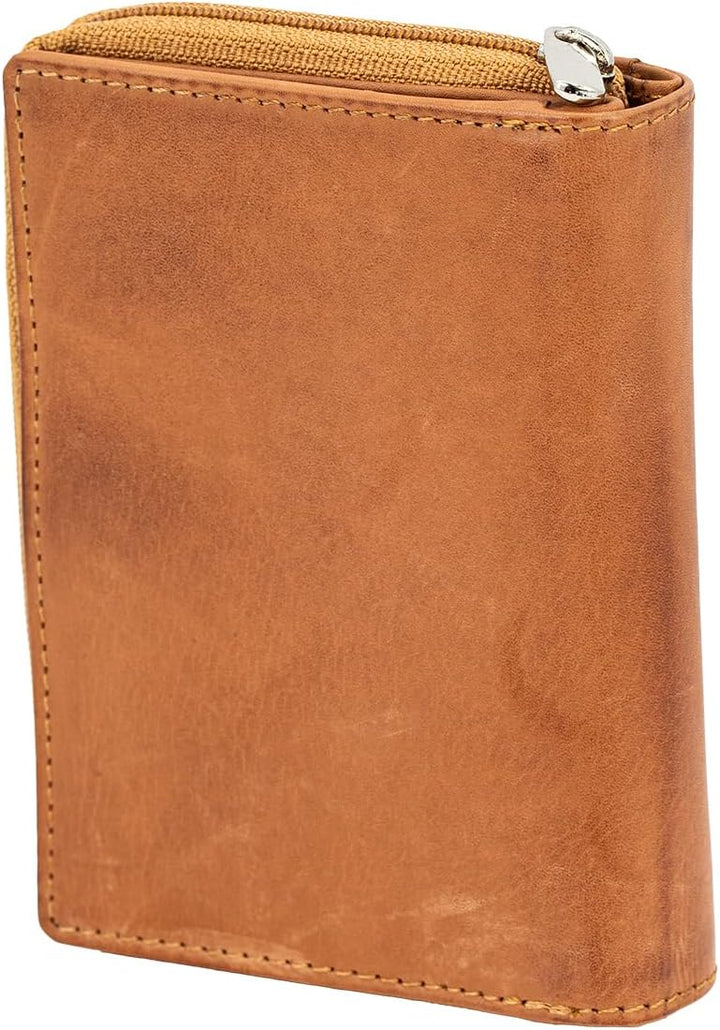 LINDENMANN Geldbeutel Damen/Damen Portemonnaie, Vollrindleder genarbt, cognac