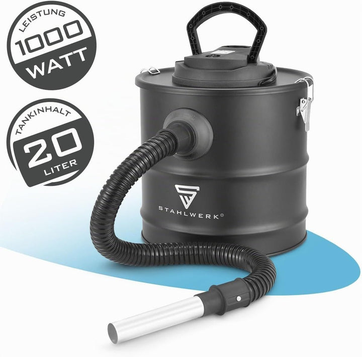 STAHLWERK Aschesauger – 1000 Watt Leistung, grosser 20 Liter Schmutzbehälter, Kamin- Staubsauger mit