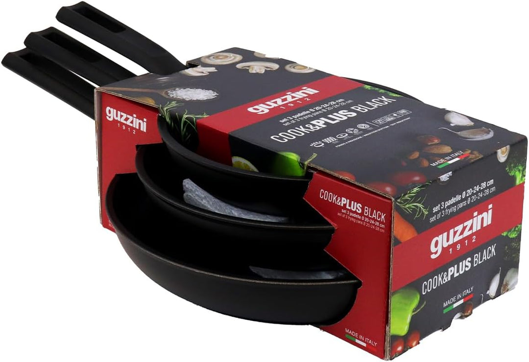 Guzzini - Cook&Plus Set 3 Antihaft-Pfannen 20/24/28 - Schwarz - 28824510