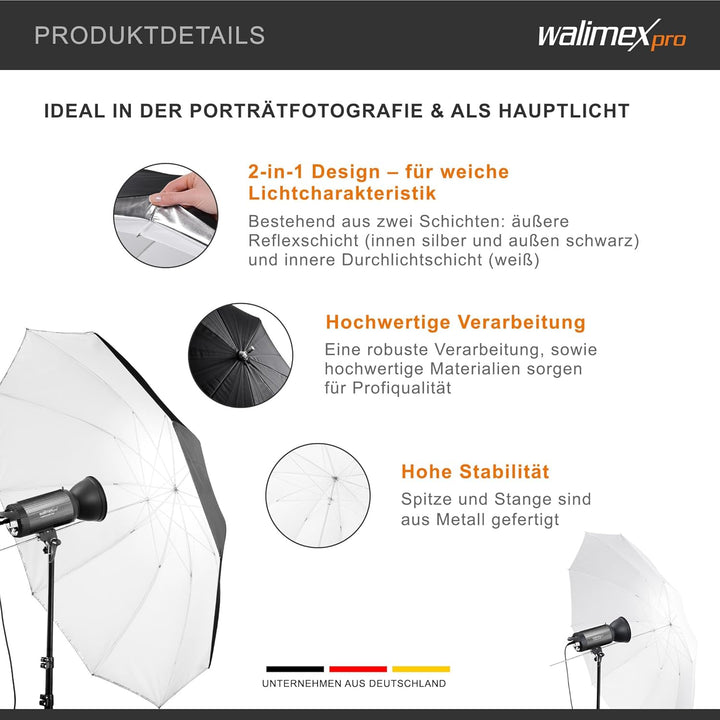 walimex pro 2in1 Reflex- Durchlichtschirm weiss 150 150cm Single, 150cm Single