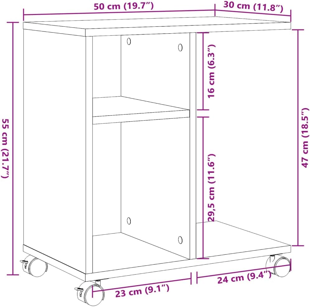 vidaXL Beistelltisch mit Rollen, Sofatisch mit Stauraum, Couchtisch für Schlafzimmer Wohnzimmer, Nac
