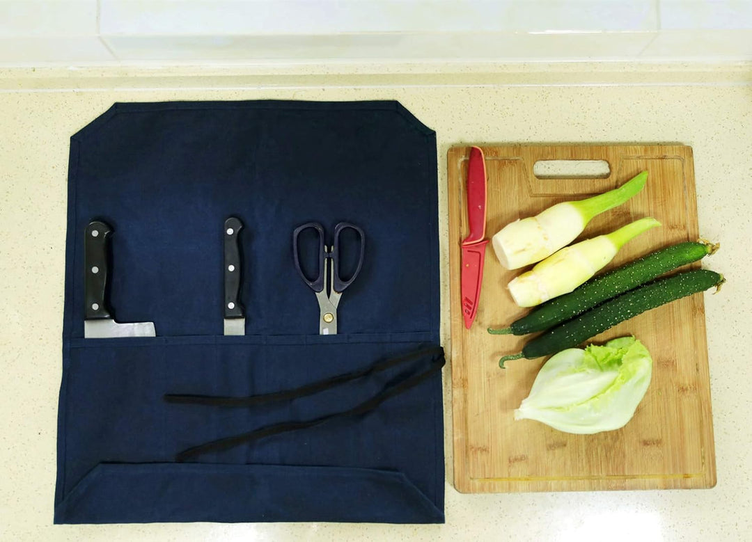 Denifiter strapazierfähiges gewachstes Segletuch, Messer-Rolltasche mit 7 Taschen, blau, Blau
