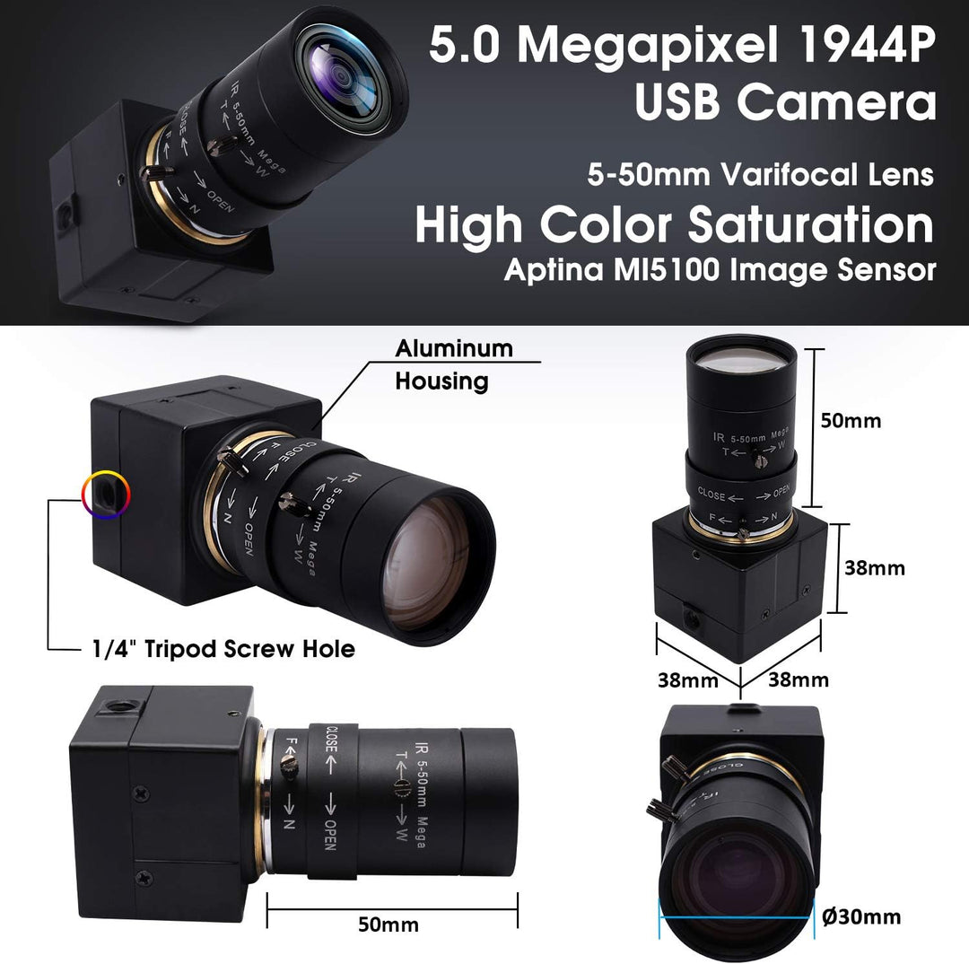 Svpro 5-50mm Varioobjektiv 5MP USB Kamera,10X Optischer Zoom Manual Fokus Webcam mit IR-Sperrfilter