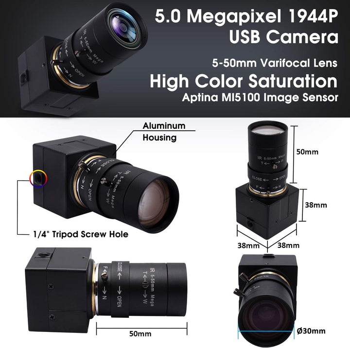 Svpro 5-50mm Varioobjektiv 5MP USB Kamera,10X Optischer Zoom Manual Fokus Webcam mit IR-Sperrfilter