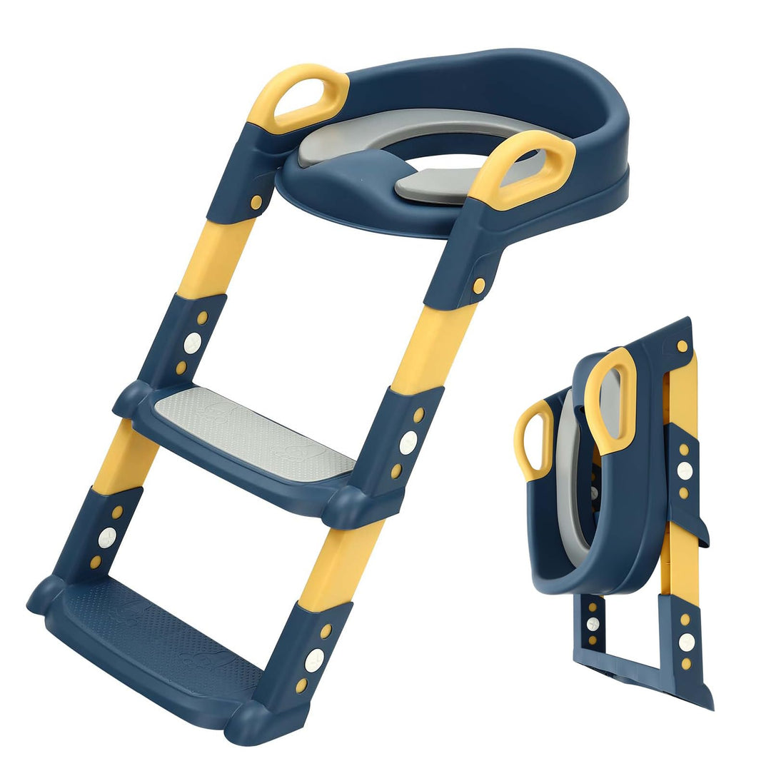 Toilettensitz Kinder mit Treppe, 2 in 1 Toilettenaufsatz Kinder mit PU-Sitzkissen, Verstellbar Toile