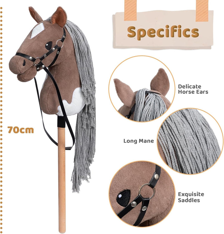 BEJOY Steckenpferd Spielzeug Pferd, Hobby Horse Holzpferd Plüschpferd zum Reiten für Kinder mit Half