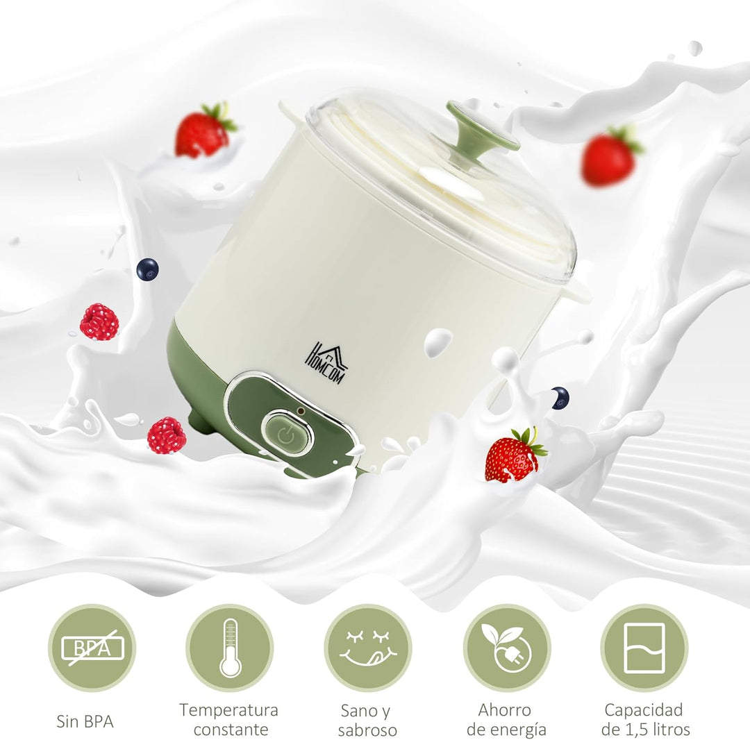 HOMCOM Joghurtbereiter, 1,5 L Joghurtmaschine mit Sieb, Deckel, 20 W Joghurt-Maker für griechischen