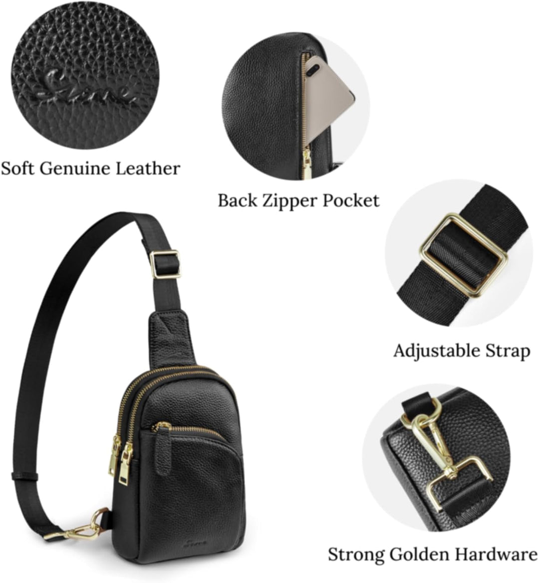 S-ZONE RFID-blockierende Damen-Umhängetasche, Leder, klein, Brustrucksack, Rucksack Schwarz-1, Schwa