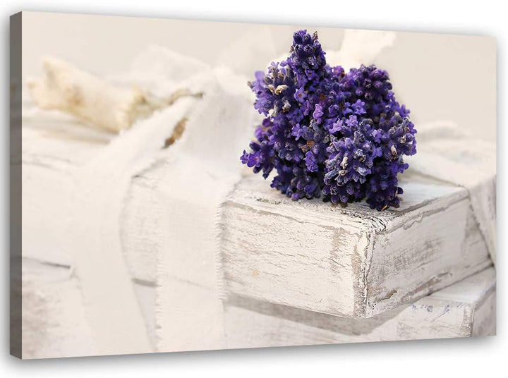 Feeby Bild auf Leinwand Lavendel Kunstdruck modern Blumen Violett 80x60 cm Leinwandbild 80x60 cm Vio