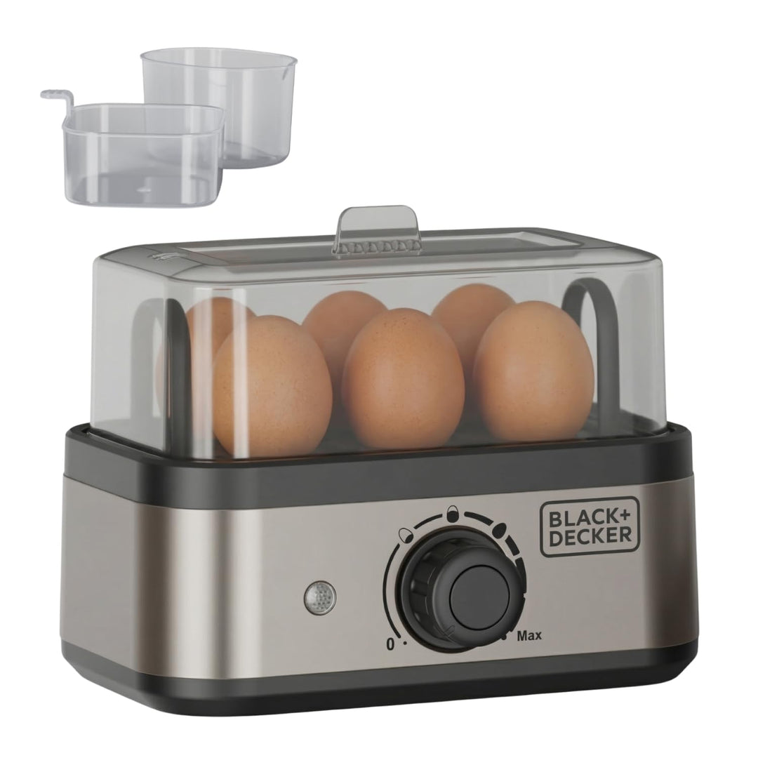 Black+Decker - Eierkocher 400 W | bis zu 6 Eier | 3 Garstufen: weich/medium/hart | Automatische Absc