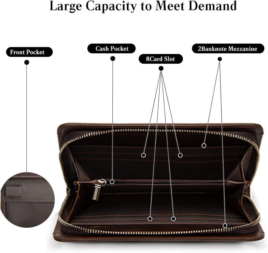 PORRASSO Herren Geldbörse Leder Clutch Tasche Kreditkartenetui Brieftasche Handytasche Portemonnaie