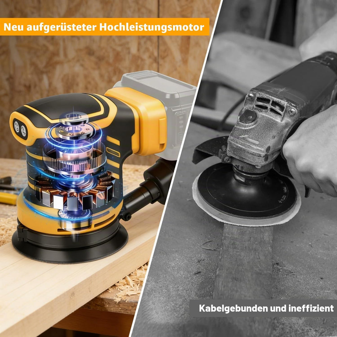 Exzenterschleifer für DeWalt Akku, 125mm Professional Schleifmaschine mit 15 Stück Schleifpapier, 3