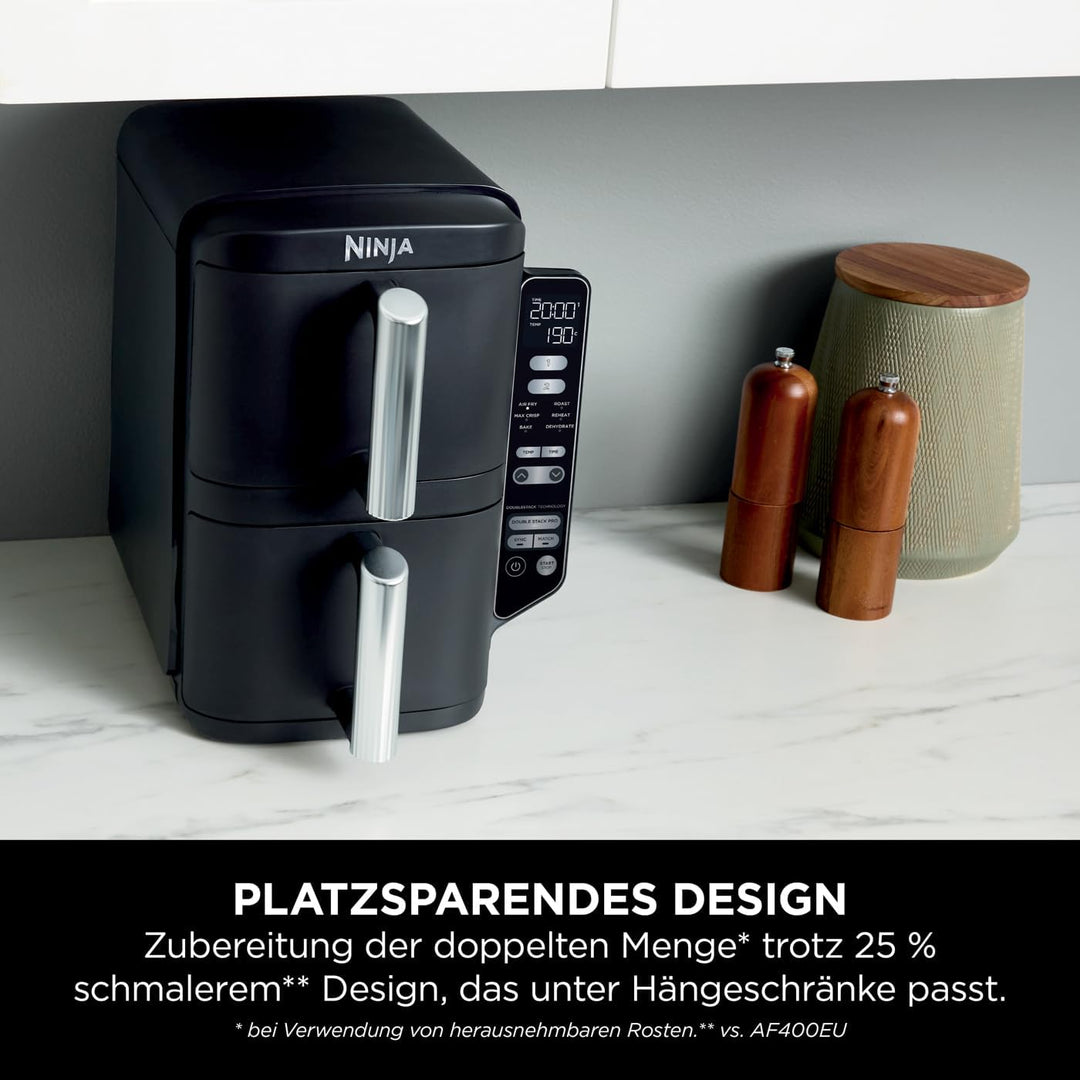 Ninja Double Stack Heissluftfritteuse, 7,6 L Airfryer, Doppelkorb-Heissluftfritteuse mit 4 Kochstufe