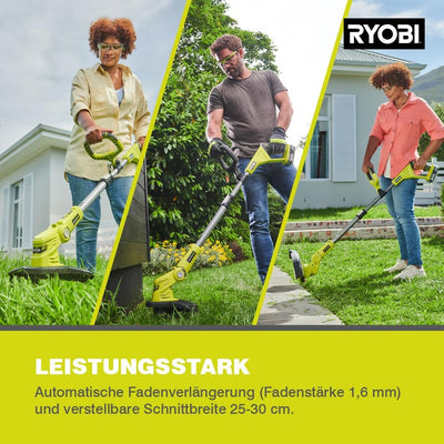 RYOBI 18V ONE+ Akku-Rasentrimmer RLT183220S (25-30 cm Schnittbreite, 3-fache Schnittwinkelverstellun