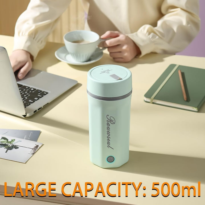 Elektrischer Reise-Wasserkocher 500ml, Tragbarer Mini-Wärmebecher, 3-in-1, Mini-Thermoskanne 304, Ge
