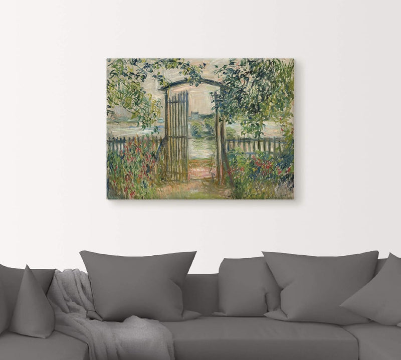 ARTland Leinwandbild Wandbild Bild auf Leinwand 80x60 cm Wanddeko Garten Zaun Pflanzen Bäume Blumen