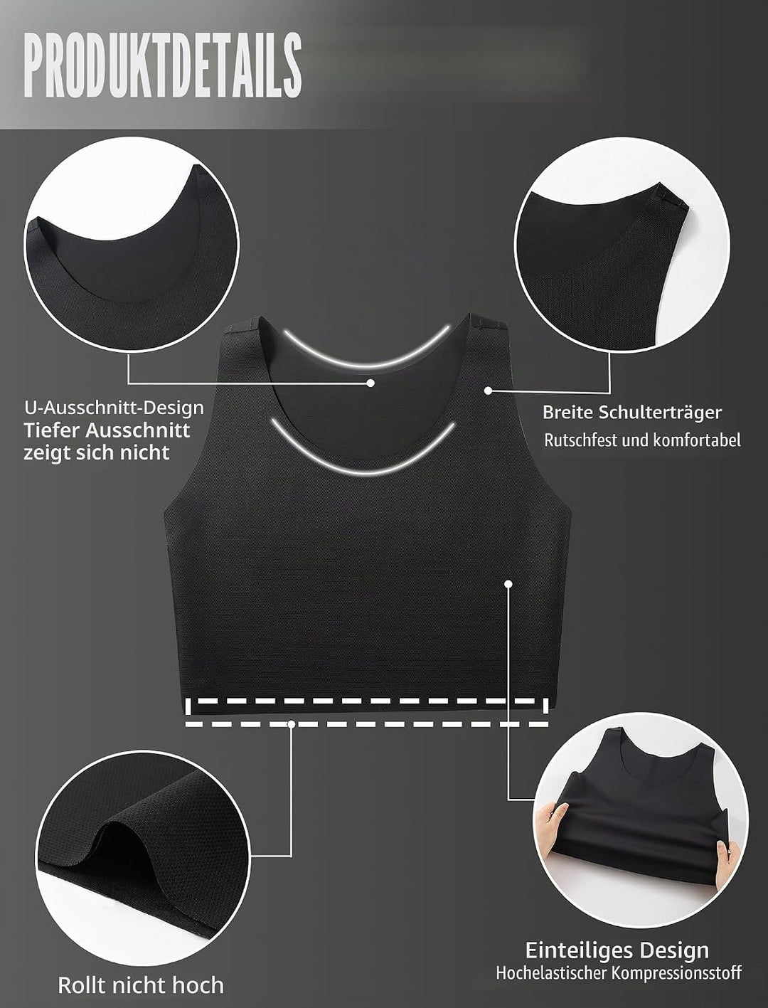 XUJI Brust Binder Trans FTM Atmungsaktive Kompression Nahtlos Top für Transgender 3XL Schwarz, 3XL S