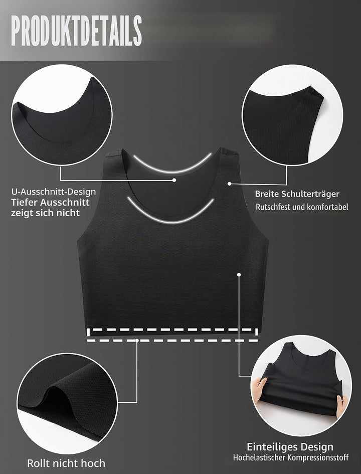 XUJI Brust Binder Trans FTM Atmungsaktive Kompression Nahtlos Top für Transgender 3XL Schwarz, 3XL S