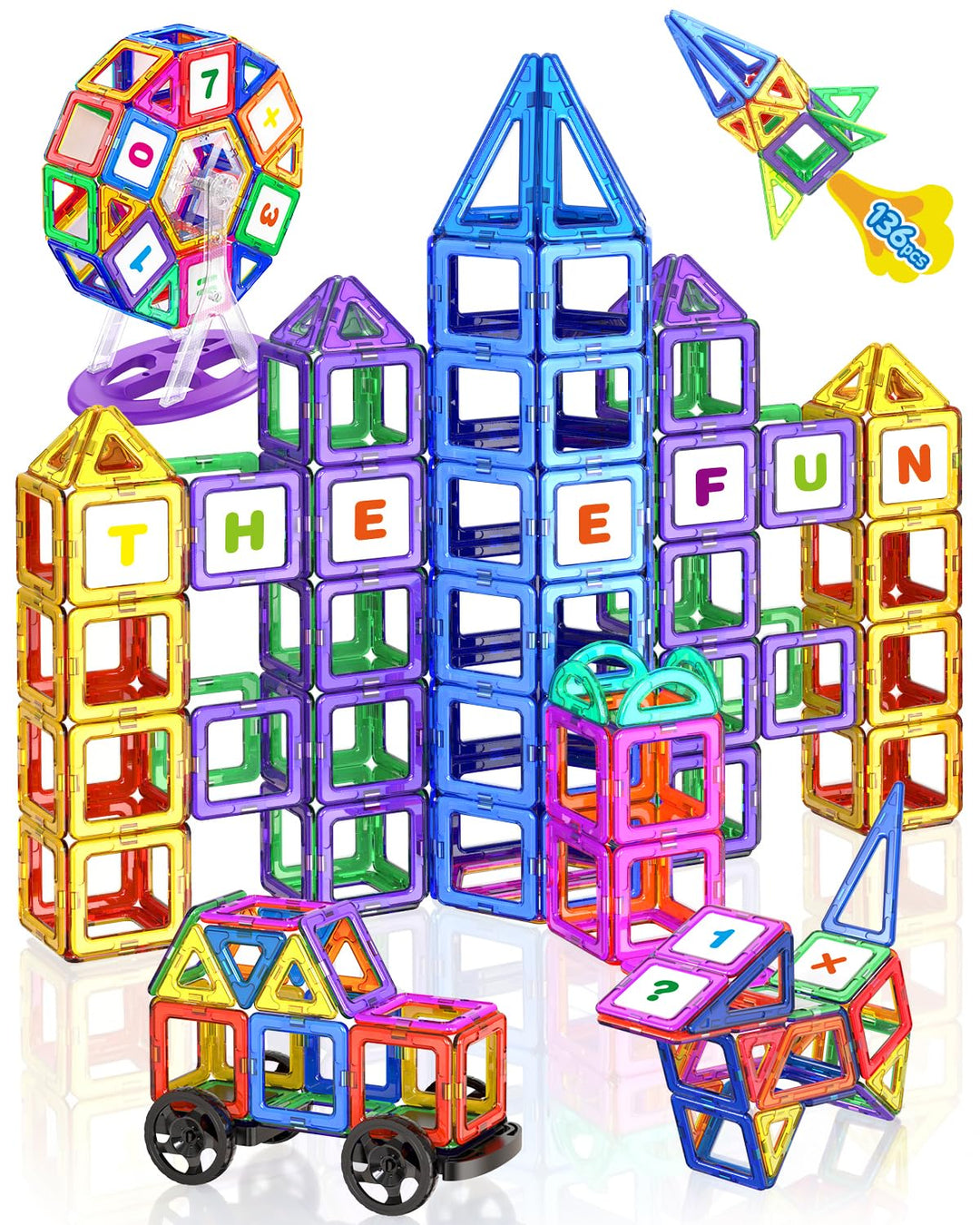 Theefun Magnetische Bausteine, 136 Teile Magnetbausteine Magnetspielzeug Magnet Spielzeug Magnetspie