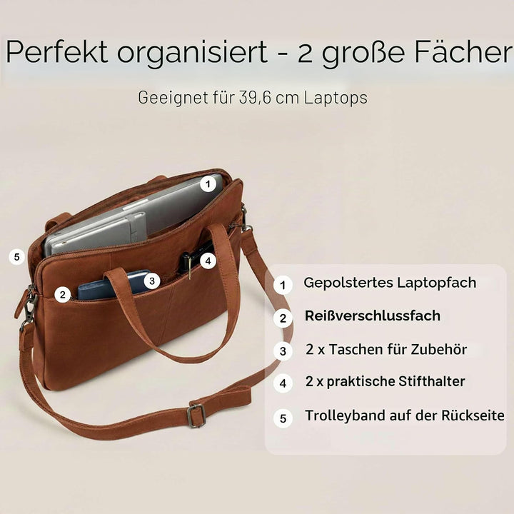 STILORD "Leonel Schmale Laptoptasche 15.6 Zoll Leder Braun Aktentasche Herren Notebooktasche Echtled