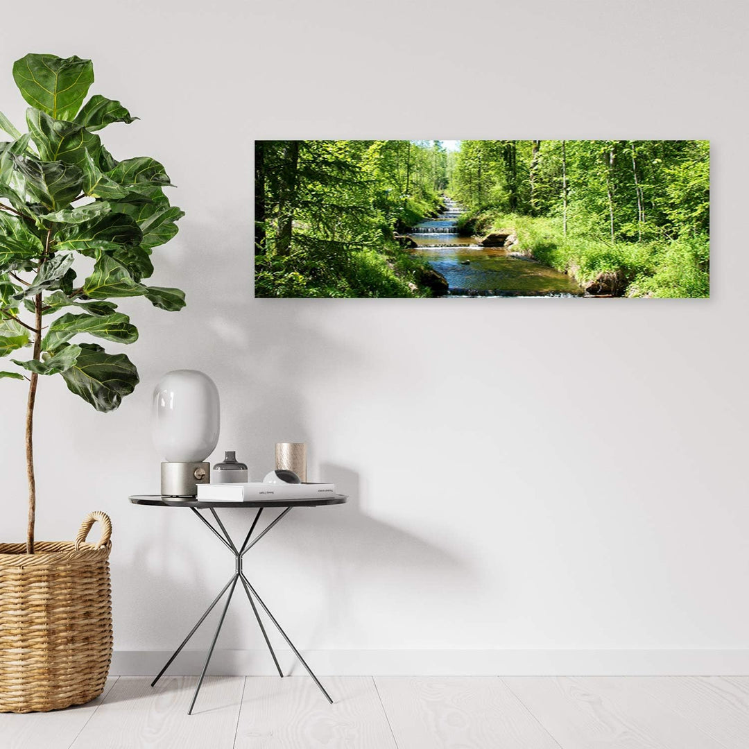 Feeby Leinwandbild Wald Bild Kunstdruck Landschaft Grün 150x50 cm Leinwandbild 150x50 cm Grün_c, Lei