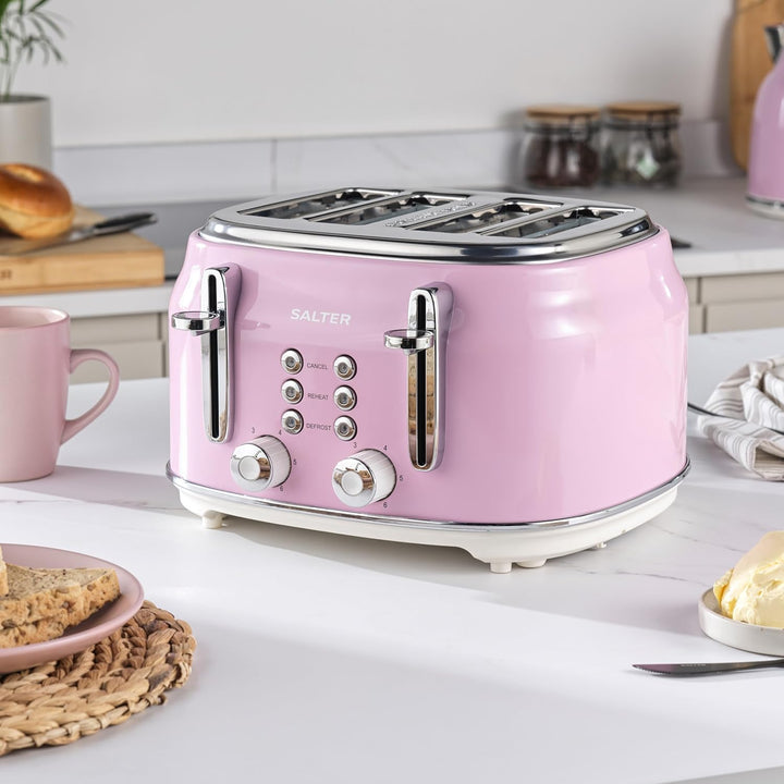 Salter Retro Toaster 4 Scheiben – Breite Schlitze, 6 Bräunungsgrad, Auftauen, Aufwärmen, Abbrechen F