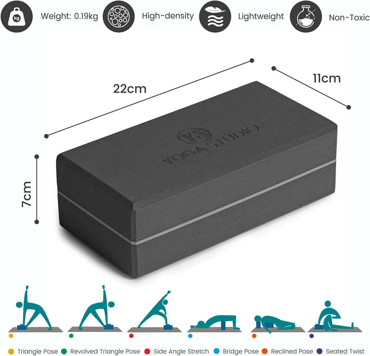 Yoga Studio Yoga-Block aus hochdichtem EVA-Schaumstoff, Doppelpack, rutschfest, abgeschrägte Kanten,