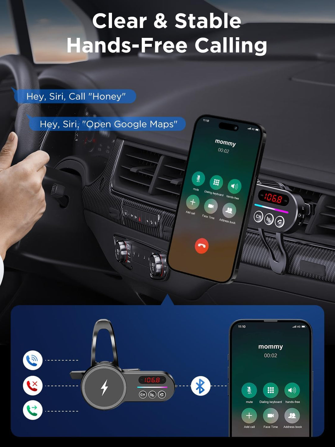 Bluetooth FM Transmitter MagSafe car Mount,Magift Bluetooth Car Adapter für Auto Radio, Freisprechen