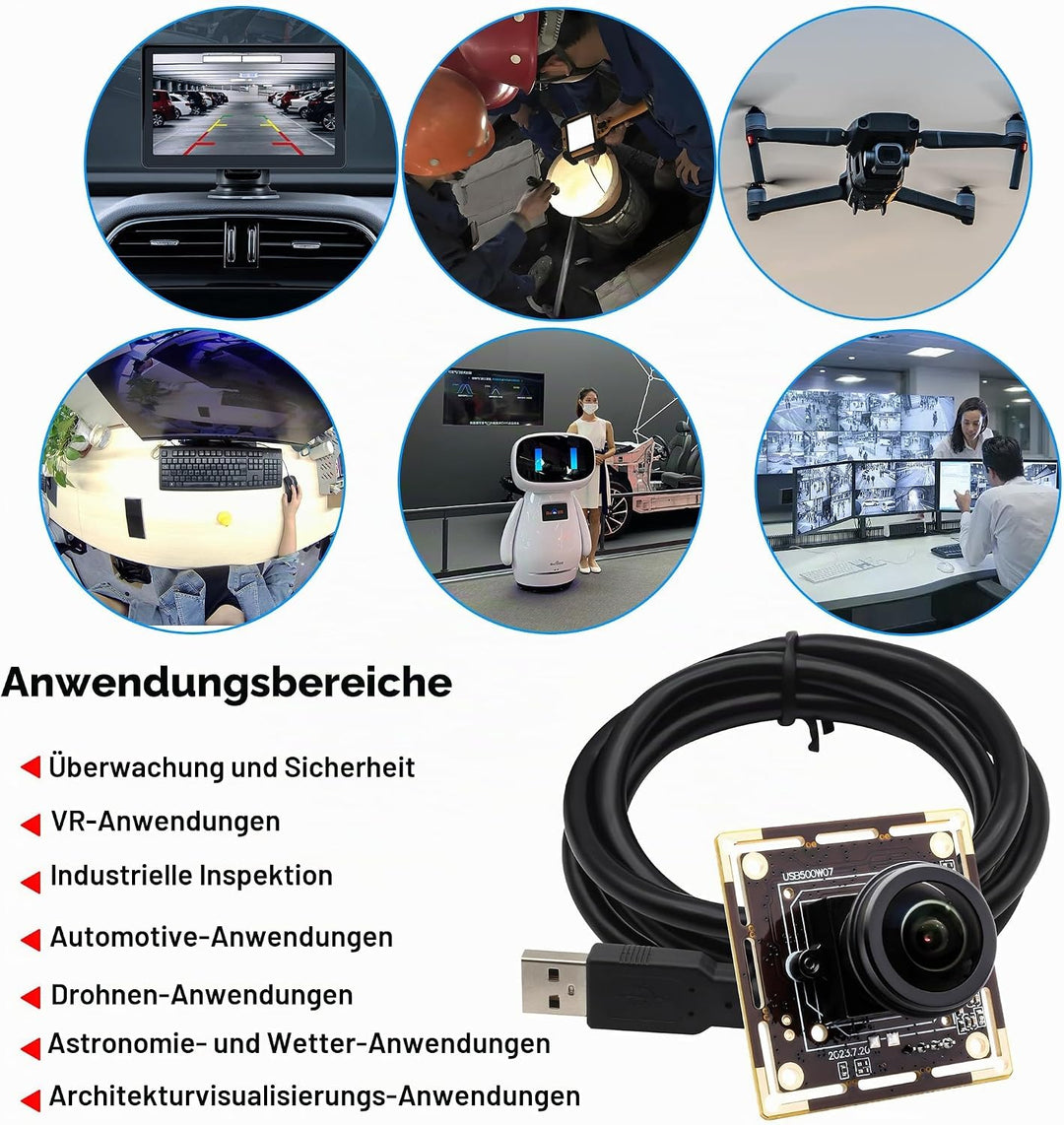 Svpro 5MP 30FPS USB Kameramodul, M12 Fisheye Objektiv, Ultra Weitwinkel 200 Grad Webcam Board IMX335