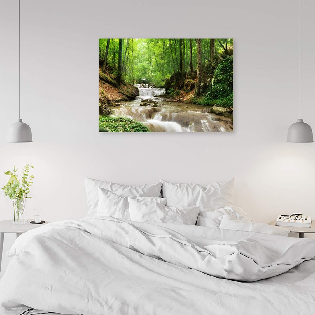 Feeby Wanddeko Bach Bild Kunstdruck modern Wald Grün 80x60 cm