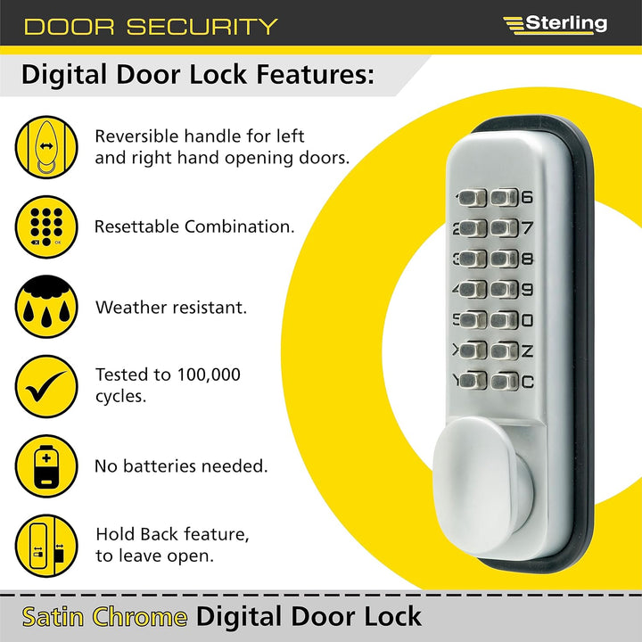 Sterling Digitales Türschloss mit 10 Druckknöpfen, Silber, S2235V Chrom Seidenglänzend Standard-Vers