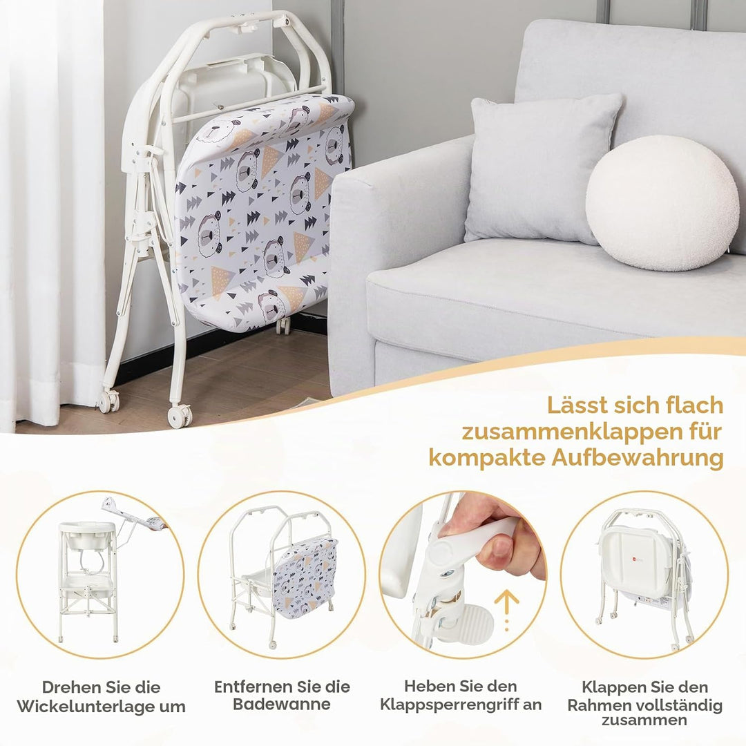 FANTASK 4 in 1 Wickeltisch mit Badewanne, mobile Babybadewanne mit Universalrädern, tragbare Wickelk
