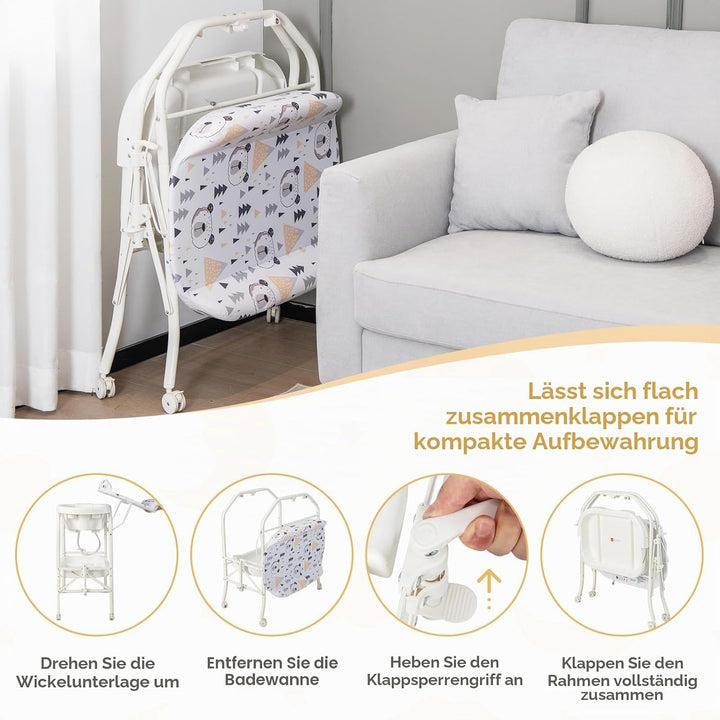 FANTASK 4 in 1 Wickeltisch mit Badewanne, mobile Babybadewanne mit Universalrädern, tragbare Wickelk