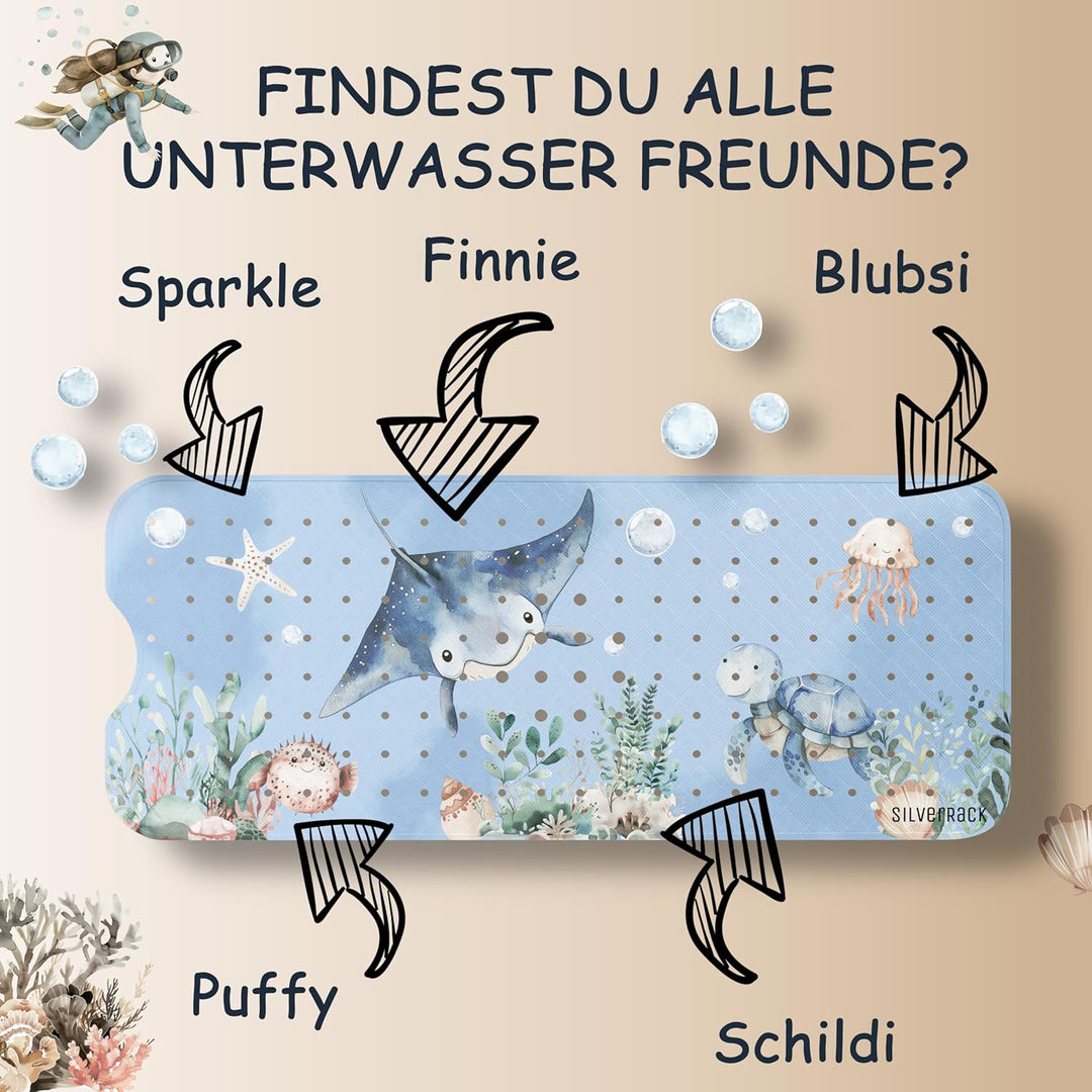 Badewannenmatte Kinder rutschfest [100x40cm] - Antirutschmatte Badewanne BPA frei - Badematte Kinder